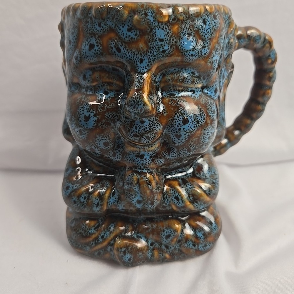 Happy Baby Buddha Speckled Blue Glazed Ceramic Coffee‎ Tea Handle Mug G 005